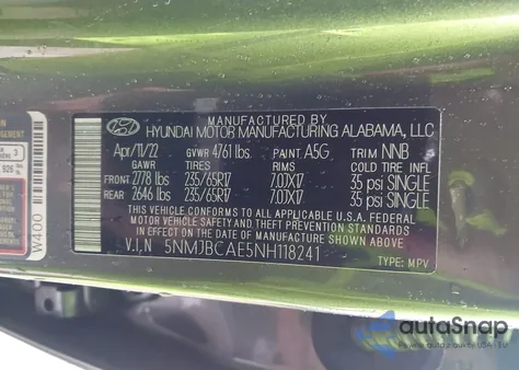 2022 Hyundai Tucson Sel z USA, uszkodzony, nr VIN 5NMJBCAE5NH118241